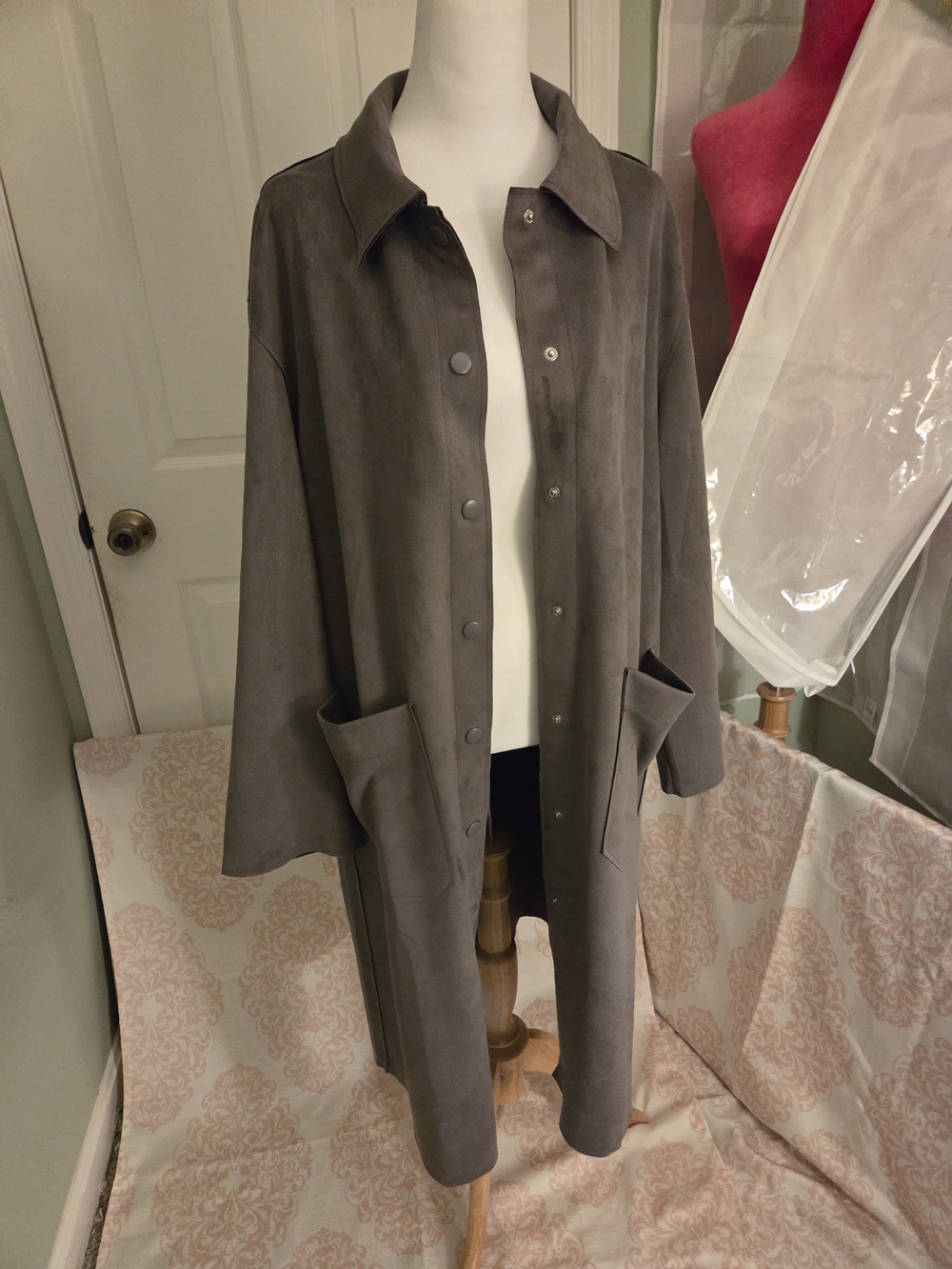 Forever 21 Long Gray Faux Suede Trench Coat Jacket 1X NWOT